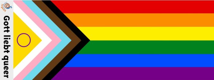 Regenbogen-Fahne "Gott liebt queer" groß – Bild 3